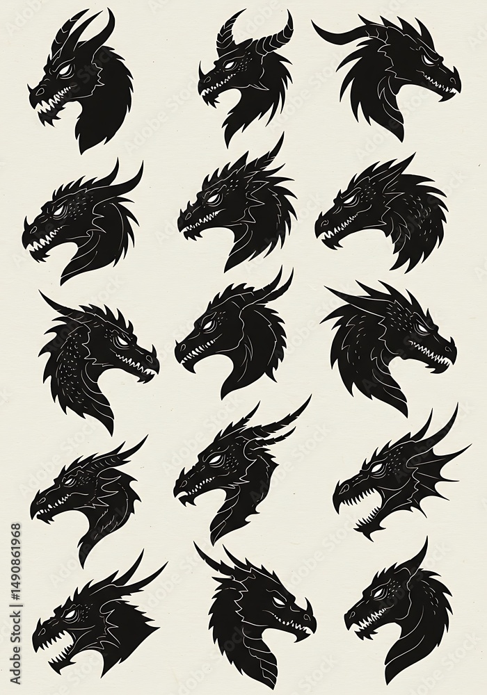 Obraz premium Dragon Heads: A Silhouetted Study