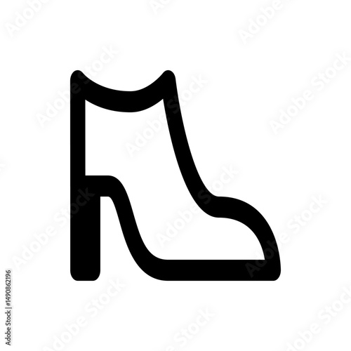 Illustration of a simple black outline of a heeled shoe with a curved top and a block heel design element