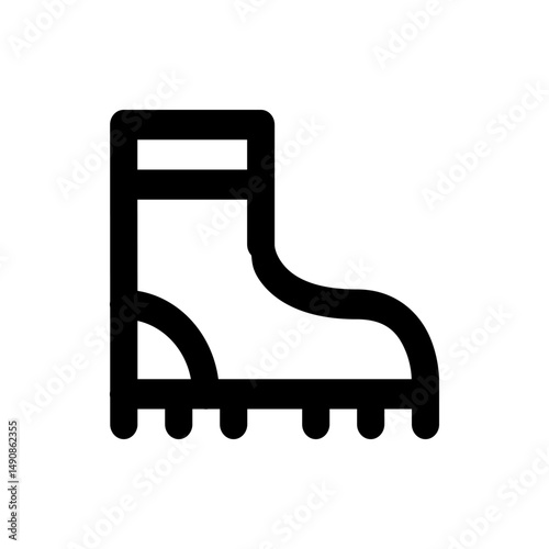 Illustration of a black outlined roller skate with a tall boot and wheels on a white background image