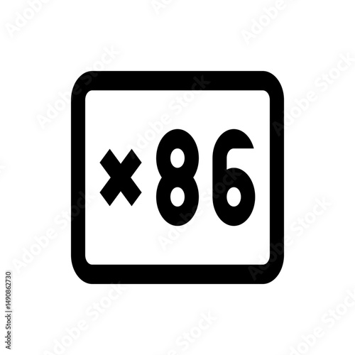 Illustration of a rectangular icon with rounded corners displaying the text times eighty six in bold font