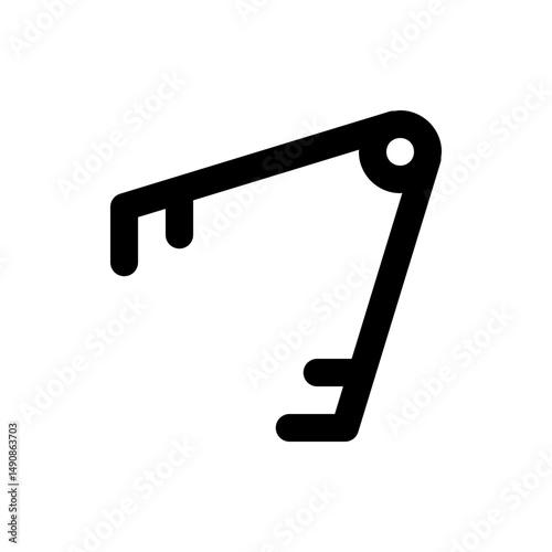 Illustration of a black staple remover with rounded edges and a small white circle at the pivot point