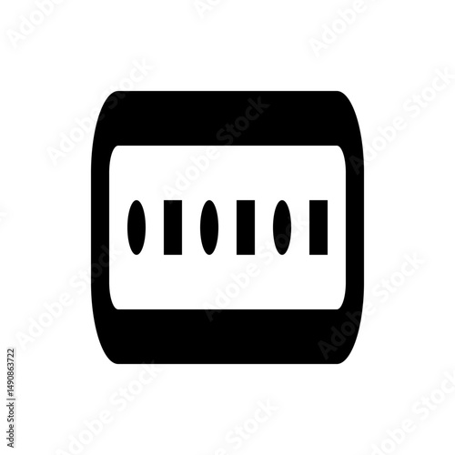 Illustration of a black usb type c connector with alternating circles and squares inside a rounded rectangle