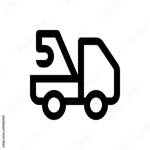 Illustration of a black outline tow truck with a number five on the boom arm in a simple design style