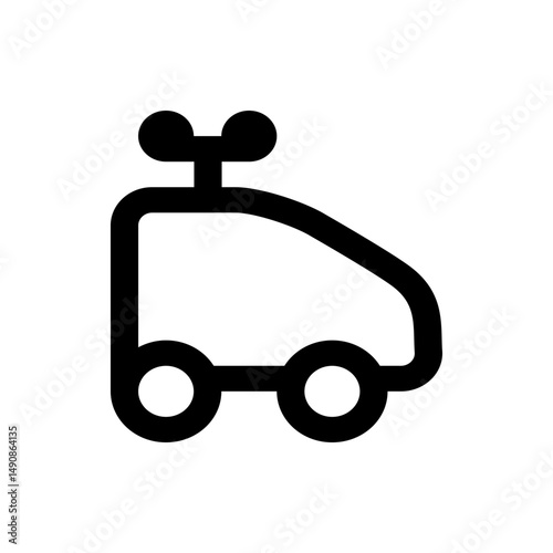 Illustration of a toy car with two wheels and a crank on top in a simple black outline style