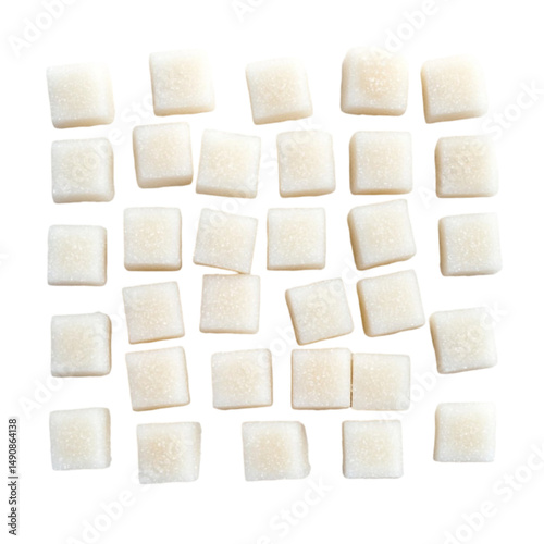 White sugar cubes arranged on a colorful background