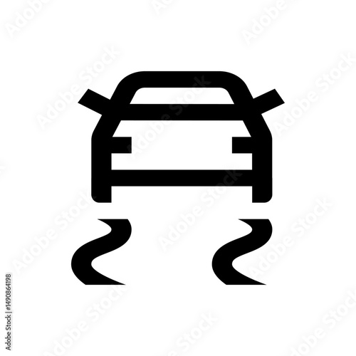 Illustration of a car with skid marks indicating loss of control or slippery road conditions icon sign