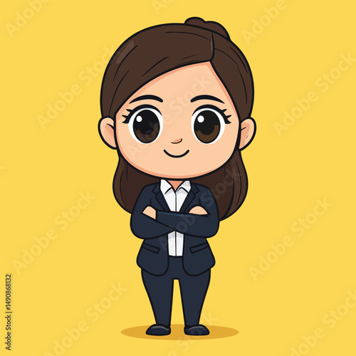 A Confident Cartoon Businesswoman in a Formal Suit