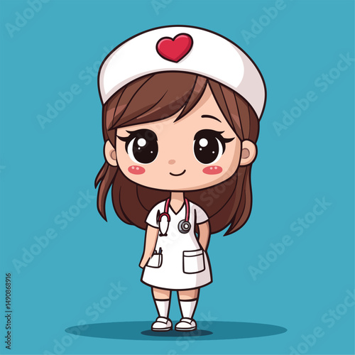 Adorable Anime Nurse with Heart Cap and Stethoscope