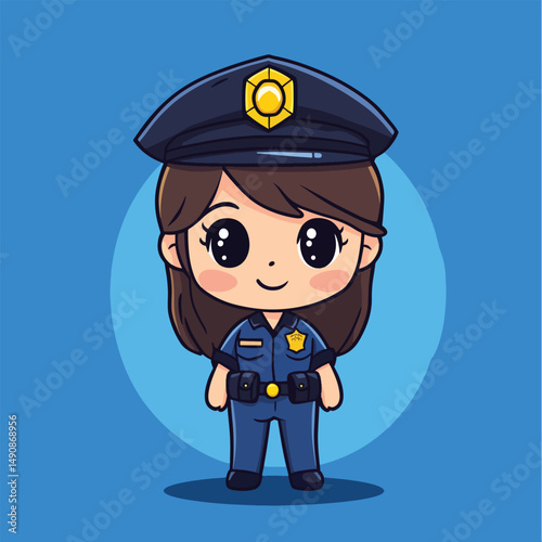 Adorable Anime Policewoman Illustration Cheerful BigEyed Officer in Uniform