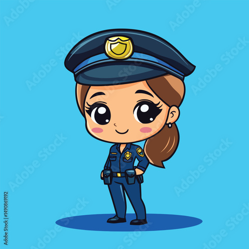 Adorable Anime Policewoman in Uniform Big Eyes and Ponytail