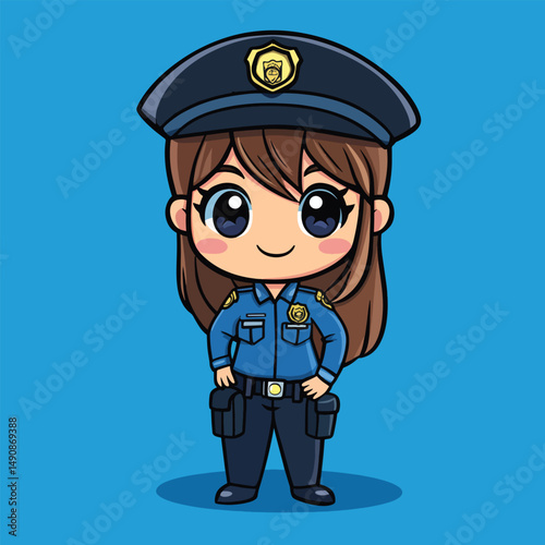 Adorable Anime Policewoman with Big Eyes and Uniform