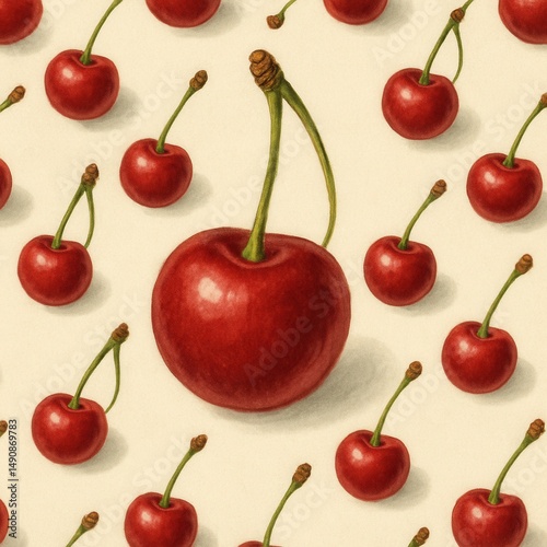 Pattern of dark red cherry on white background