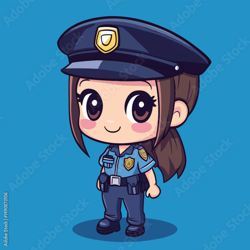 Adorable Anime Policewoman with Large Eyes and Uniform