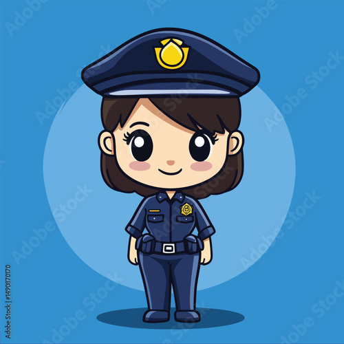 Adorable AnimeStyle Female Police Officer Illustration
