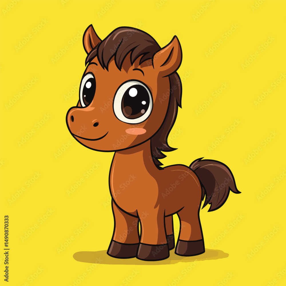 Fototapeta premium Adorable Brown Pony with Large Eyes and Dark Mane