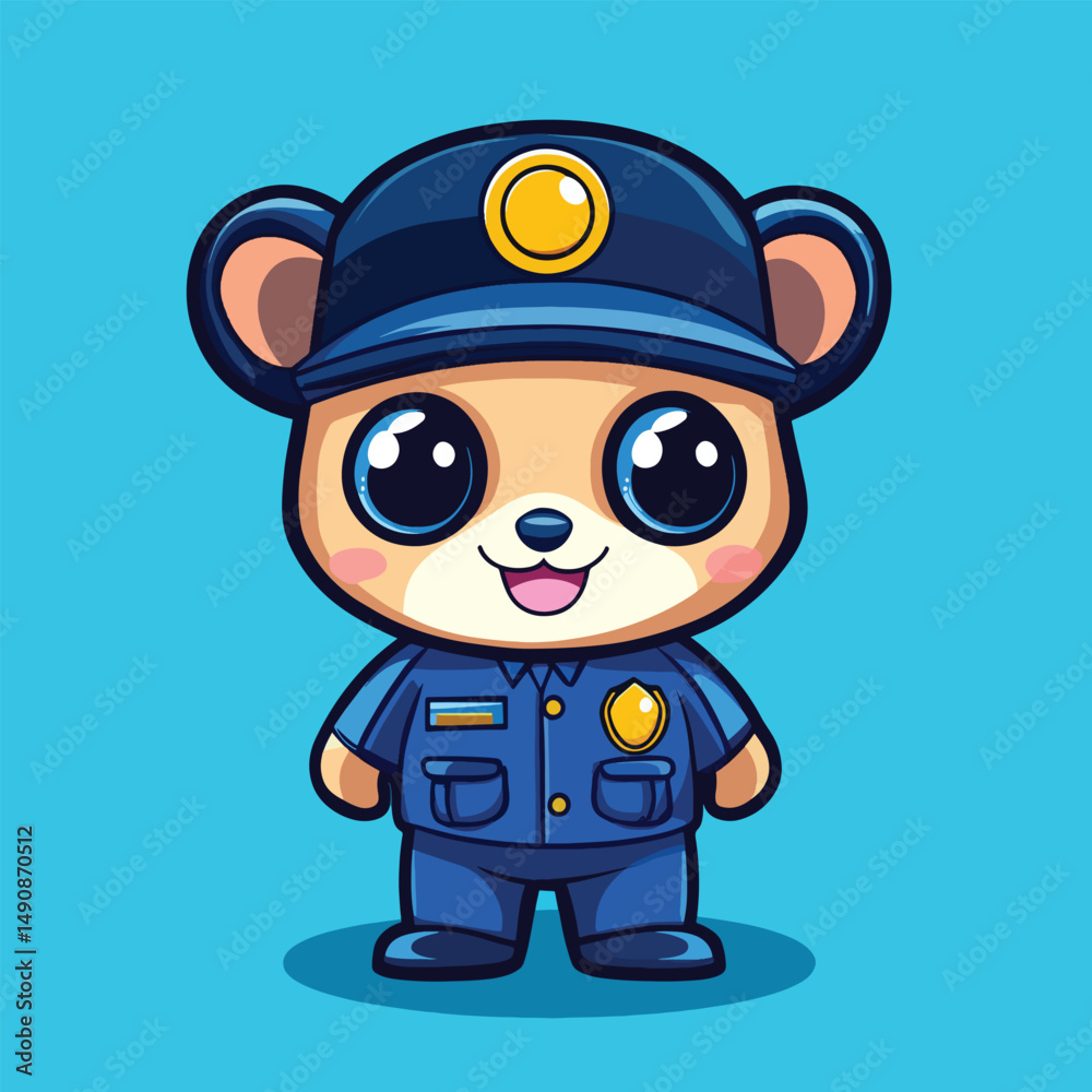 Fototapeta premium Adorable Cartoon Bear Dressed as a Police Officer (1)