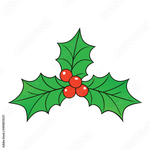 Festive holly leaves with bright red berries, symbolizing Christmas cheer, tradition, and winter beauty. Perfect for holiday decorations and seasonal joy.
