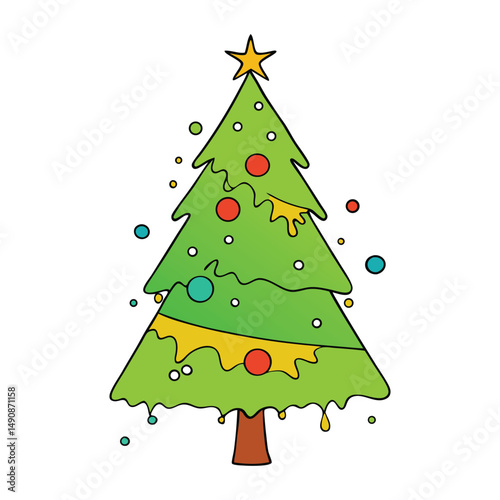 A vibrant Christmas tree formed by dynamic paint splashes, blending festive colors in a modern, artistic style—perfect for creative holiday designs.
