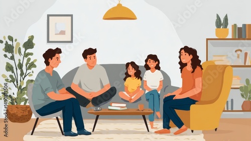 Family gathering in living room