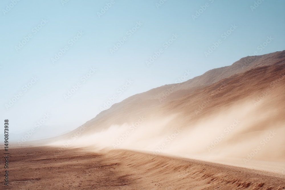 windswept landscape featuring swirling dust gracefully caught in motion against expansive and barren desert offering windswept landscape featuring swirling dust gracefully caught in motion against expansive and barren desert offering