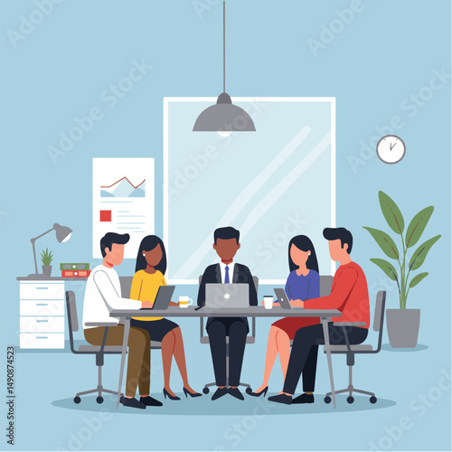 Corporate Staff Analyzing Data in Conference Room