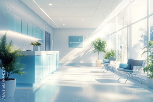 Modern Hospital Reception Area: Calm, Clean, and Bright
