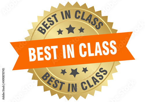 best in class. best in class round orange and gold label isolated on transparent background