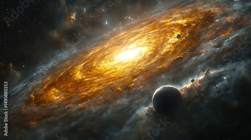 Visualization of planetary system surviving outer layer expulsion phase Surviving Planets Around Dying Stars Planet nebula interaction Artistic concept Digital art