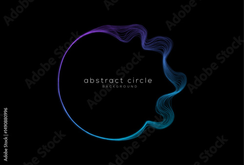 Abstract vector dynamic blue light and purple gradient lines wavy circle round frame isolated on black background. Suit for music, digital, technology, science, communication, website, flyer