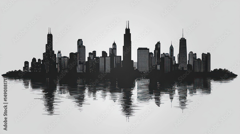 Obraz premium City skyline silhouette reflection