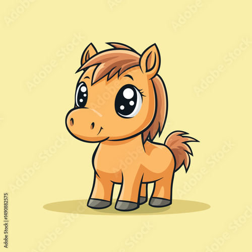 Adorable Cartoon Horse with Big Eyes and a Playful Expression