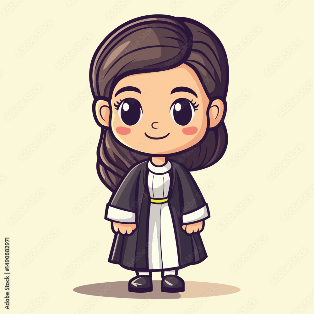 Adorable Cartoon Judge with Big Eyes and Court Attire Smiling Adorable Cartoon Judge with Big Eyes and Court Attire Smiling
