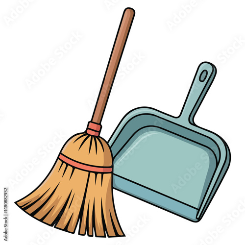 Broom dustpan set isolated vector illustration