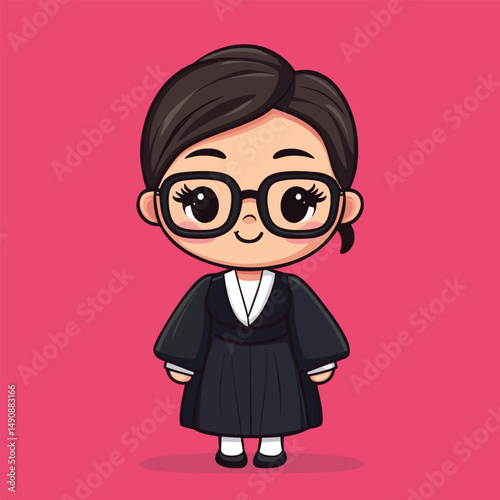 Adorable Cartoon Judge with Large Glasses and Black Robe