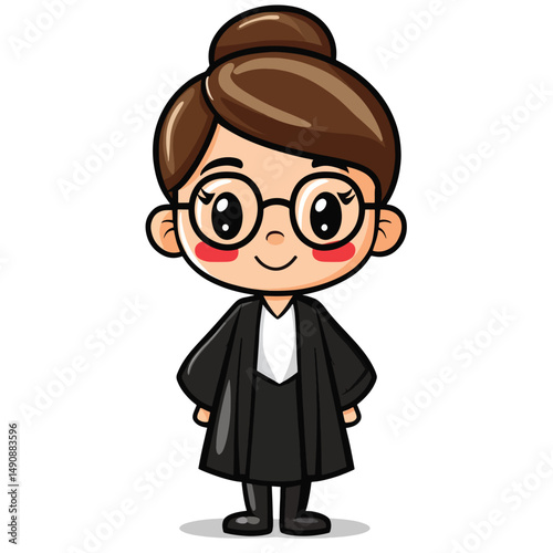 Adorable Cartoon Lawyer with Round Glasses and a Black Robe