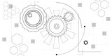 Abstract gear wheel and Cogs mechanism and machine technology vector illustration background. Engineering design of gears. Technical drawing background. Engineering blueprint style mechanical design.