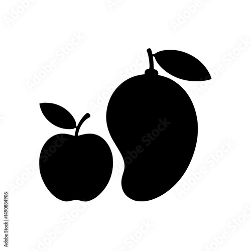 Silhouette of a mango and an apple with leaves