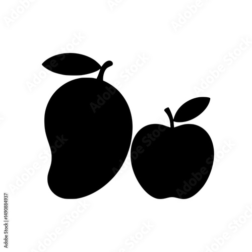 Silhouette of a mango and an apple with leaves