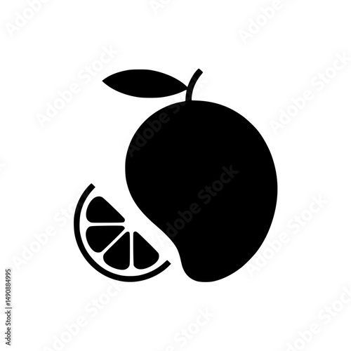 Black silhouette of mango and lemon slice