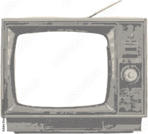 Retro Halftone TV Frame with Antenna in Beige, Black, and Cream – a Vintage Display for Nostalgic Design and Creative Aesthetic.

