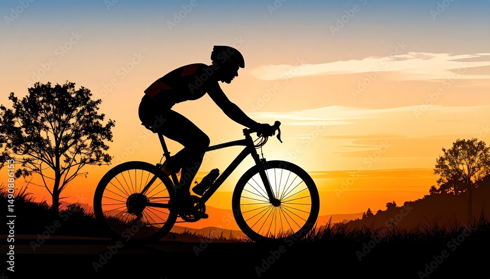Obraz premium Sunset cyclist silhouette biking.