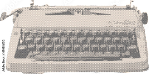 Retro Halftone Typewriter in Beige, Black, and Cream colors – a Vintage Icon evoking Nostalgic vibes and Midcentury Creative Energy.

