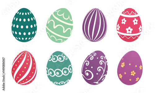  Realistic 3D Easter Eggs Vector Illustration Set with Decorative Colorful Patterns – Happy Easter Festive Holiday Design Elements