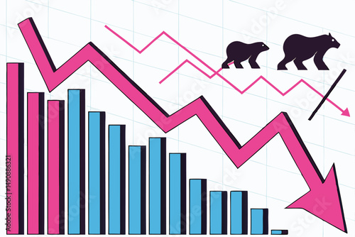 Declining Bar Chart with Downward Arrow Graph – Financial Crisis, Stock Market Crash, or Economic Recession Concept 