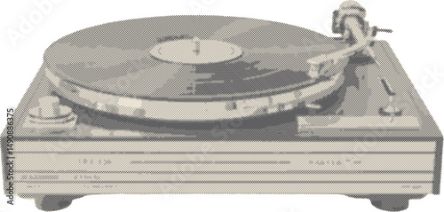 Vintage Turntable Halftone Illustration celebrates Retro Music culture, ideal for nostalgic designs and Creative Pop Art projects.