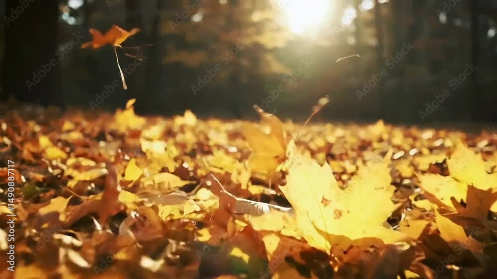 Autumn Magic: Golden Leaves Falling in Sunlight Autumn Magic: Golden Leaves Falling in Sunlight