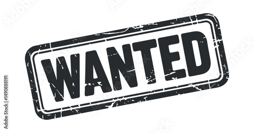 Grunge Wanted Stamp Black and White Rectangular Design Element
