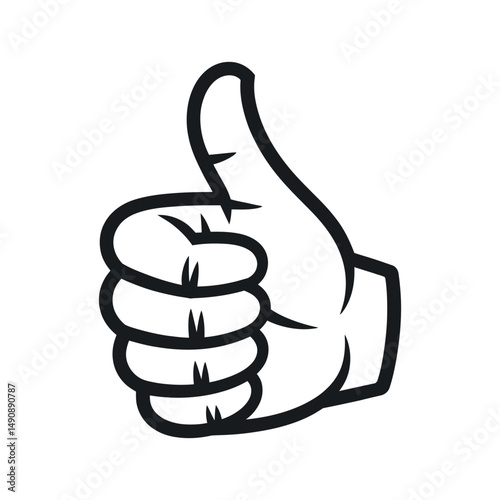 Black and White Cartoon Thumbs Up Hand Gesture Illustration
