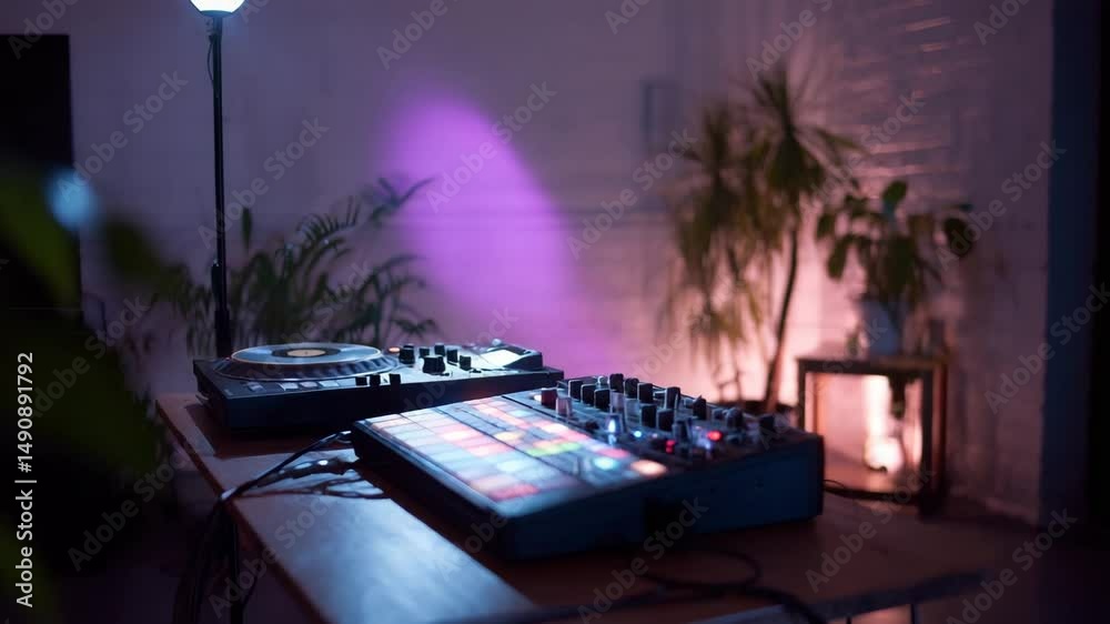 Micro-laser projector and VJ midi pad setup for vibrant audiovisual basement gig