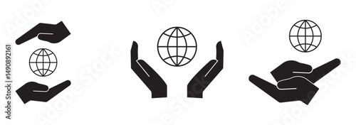 Two hands holding globe line icon for web, mobile and infographics. Hand holding globe icon  eps 10